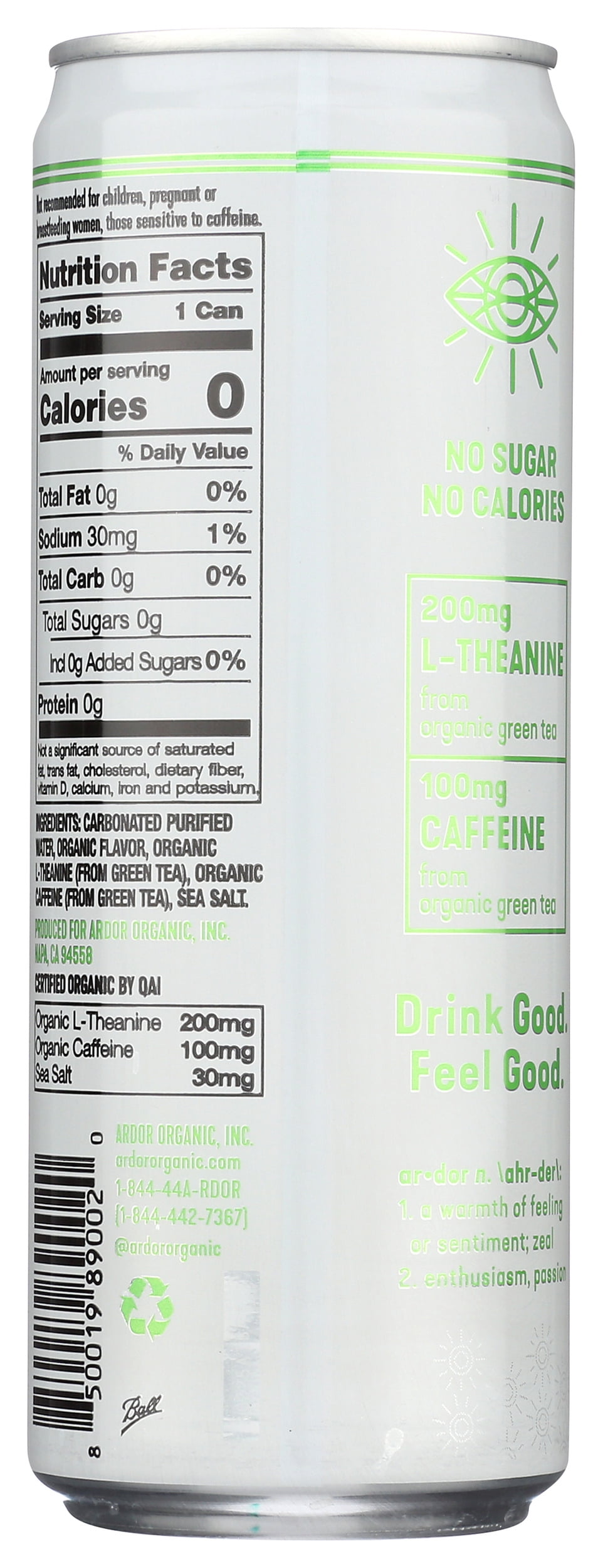 Pack of 12, Ardor Organic Inc Mexican Lime Sparkling Water, 12 fl oz