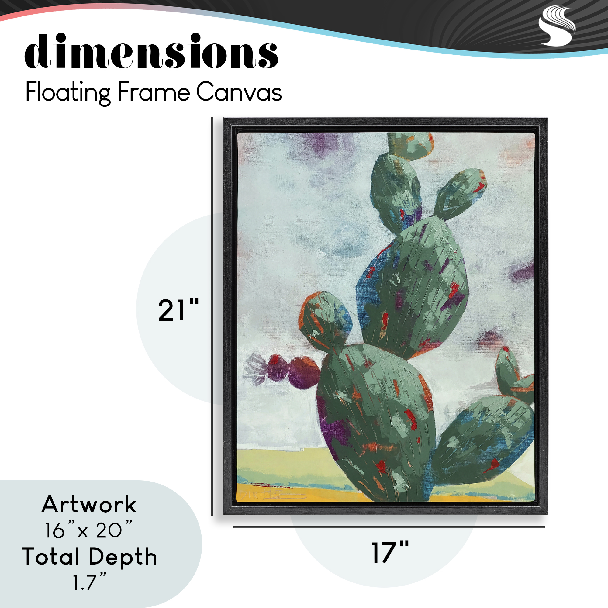 Stand Tall Rounded Cacti Black Framed Floater Canvas Wall Art, design by Dianna Fritzler