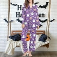 thumbnail image 4 of Enjoytime Halloween Sleepwear for Women Pumpkins Ghost Long Sleeve Pajamas Printed Lapel Tops Long Pants 2 Piece Set Comfy Trendy Cozy Loungewear, 4 of 6