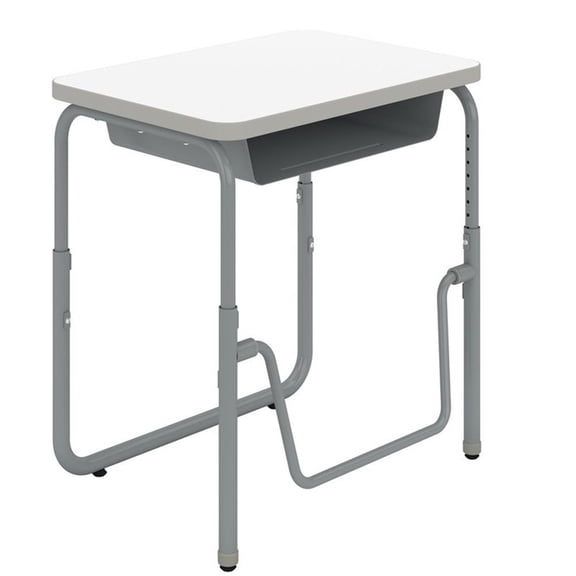 Pemberly Row Height Adjustable Student Desk Pendulum Bar & Book Box in White