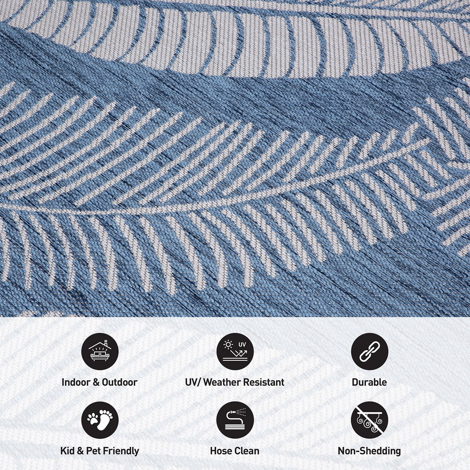 World Rug Gallery Distressed Palm Leaves Textured Flat Weave Indoor/Outdoor Area Rug - BLUE 5' X 7'
