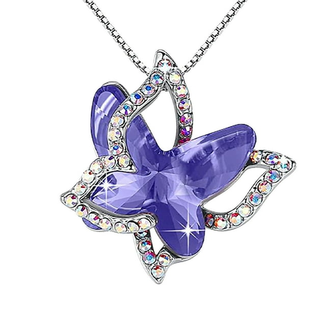 RYRDWP Ladies Crystal Multicolor Fashion Butterfly Necklace Pendant Necklace
