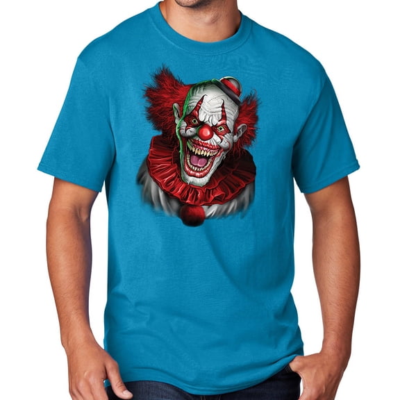 Men's Scary RED CLOWN T-shirt, 4XL Neon Blue