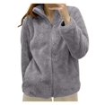 thumbnail image 1 of MKLEKYY Veste Marron pour Femmes Veste Unie Col à Fermeture à Glissière Confortable, 1 of 3