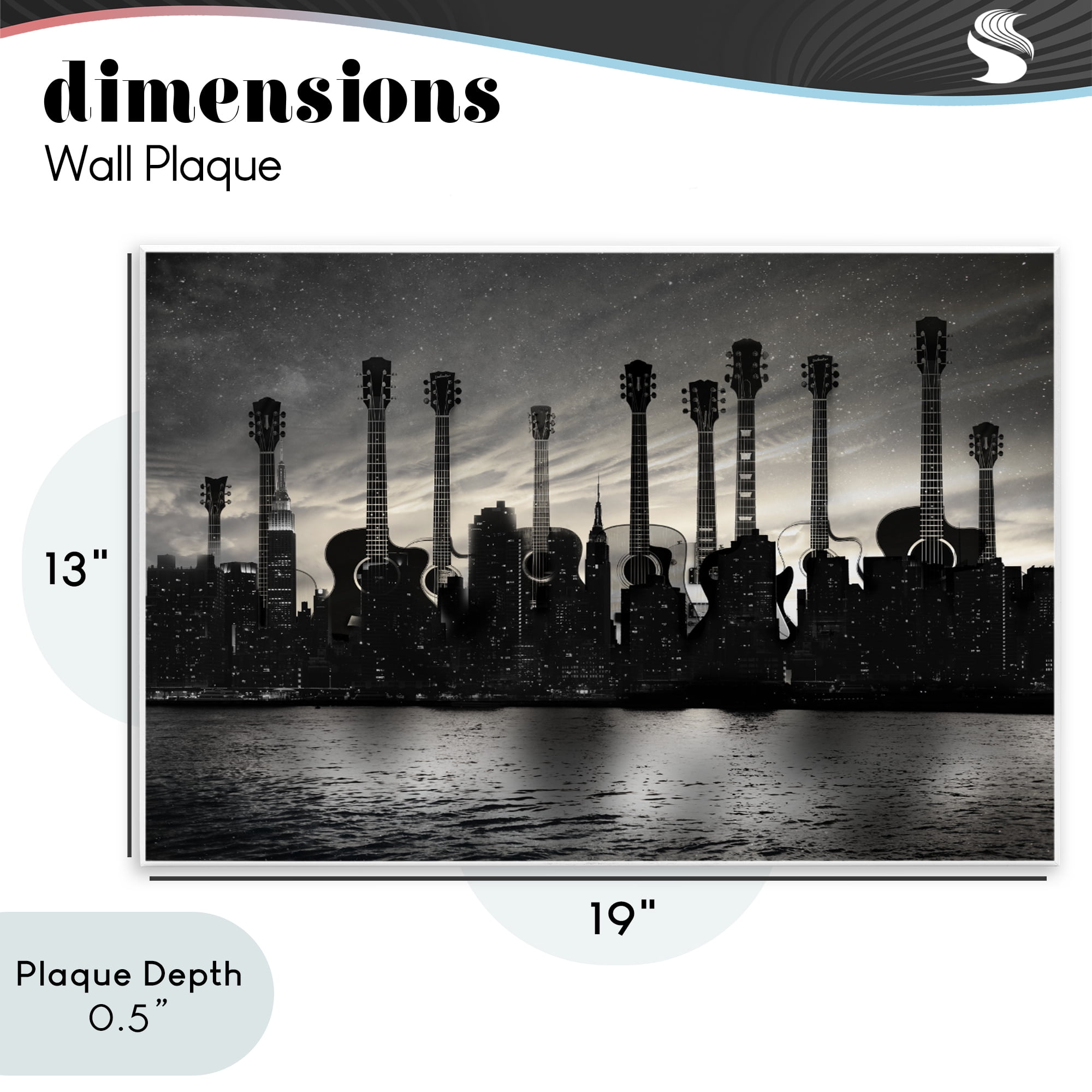 Stupell Industries Guitar Skyline Cityscape Wall Plaque Art, design by CAD Designs