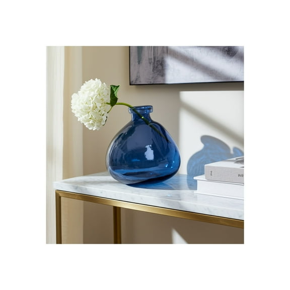 Hand-Blown Glass Vase - Decorative Flower Vase for Home & Office - Modern Casual Style for Living Room, Bedroom, Table Centerpiece - 8" Blue