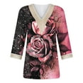 thumbnail image 5 of Feancey Loose Fit Tops for Women Trendy Lace V-neck 3/4 Sleeve Blouses Summer Casual Floral Print Plus Size Shirt 2025 Mid Length Loose Fit Tunics On Sale,Pink,3XL, 5 of 5