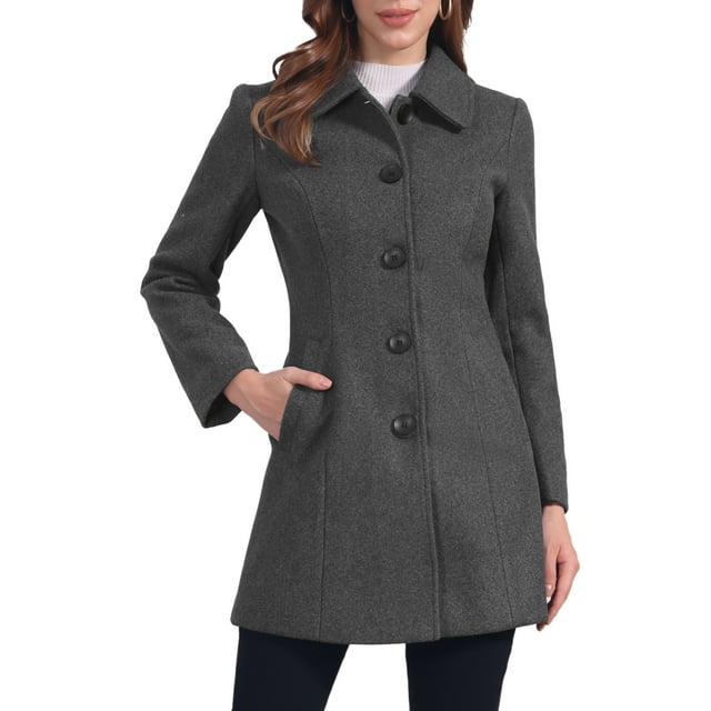 Abrigo de mujer Inspire Chic de un solo botón, de manga larga, largo hasta la túnica, abrigo de invierno con bolsillos, tamaño S, gris oscuro