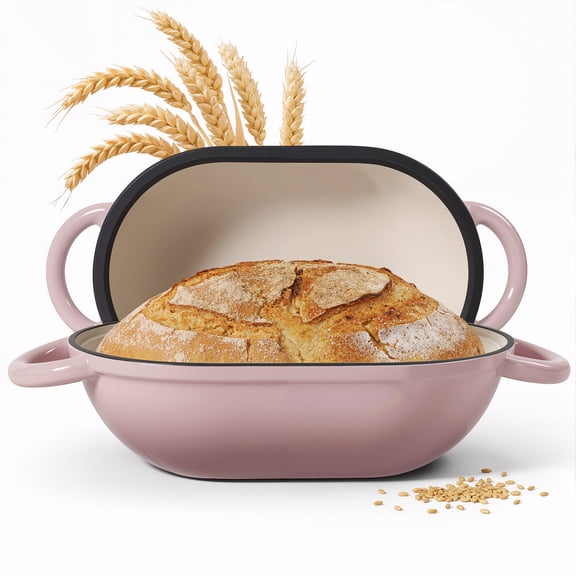 Dutch Oven, 5 Quart Pink Enameled Cast Iron Oval Pot with Lid, Oven‑safe Multi‑function Cookware for Bread Baking Braising Roasting, Compatible with Induction Gas Stovetop