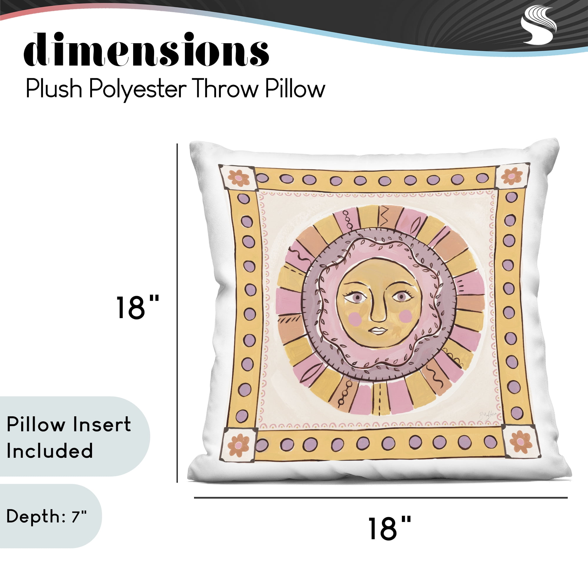 Stupell Industries Pastel Sun Face with Border Decorative Printed Throw Pillow, design by Two If By Sea Studios, 18 x 7 x 18