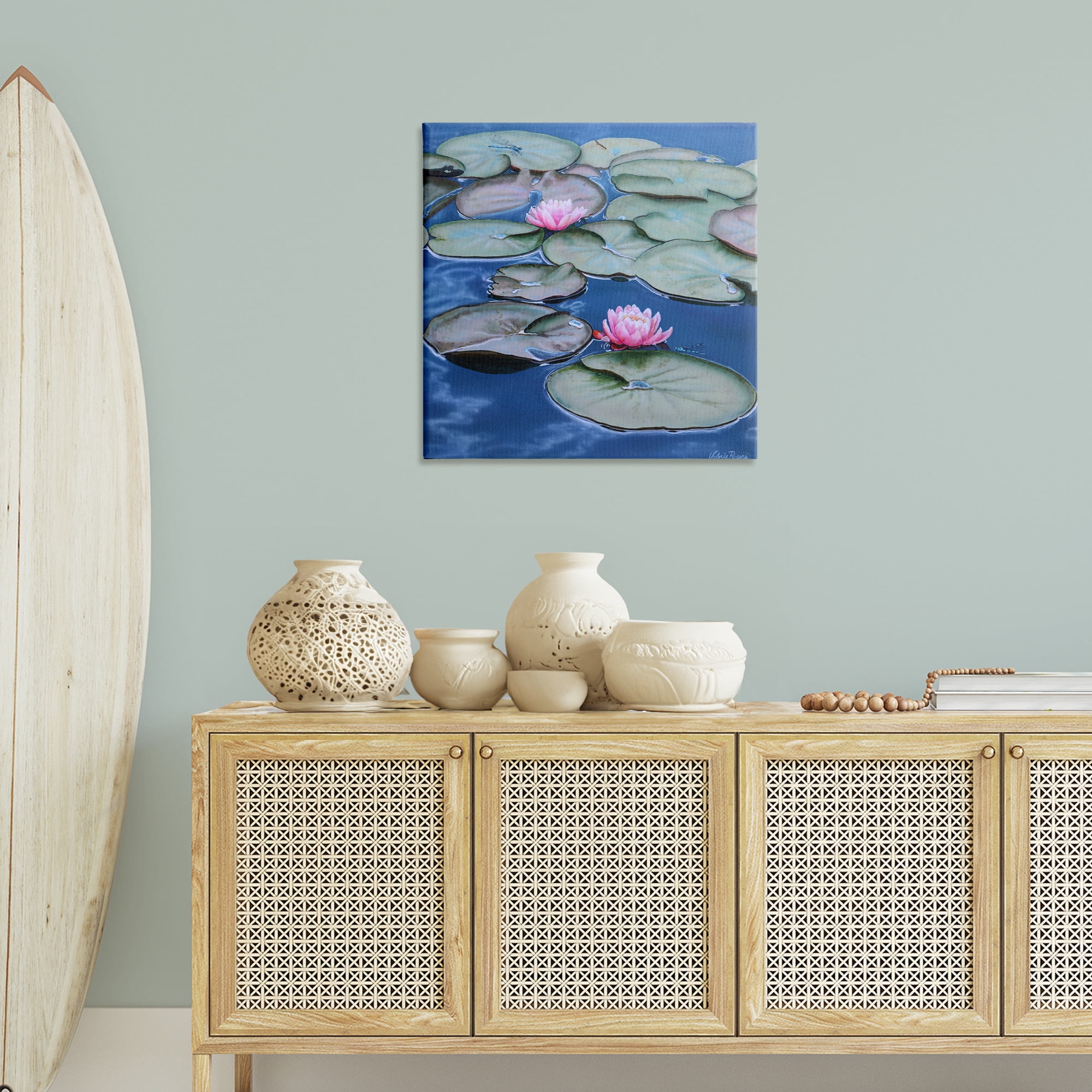 Stupell Industries Blue Pond Lily Reflection Landscape & Nature Painting Wrapped Canvas Art Print Wall Art, 30 x 30