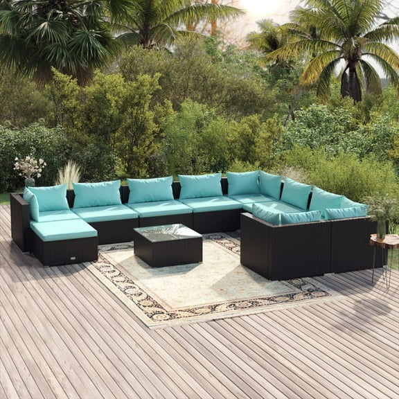 vidaXL 11 Piece Patio Lounge Set with Cushions Poly Rattan Black