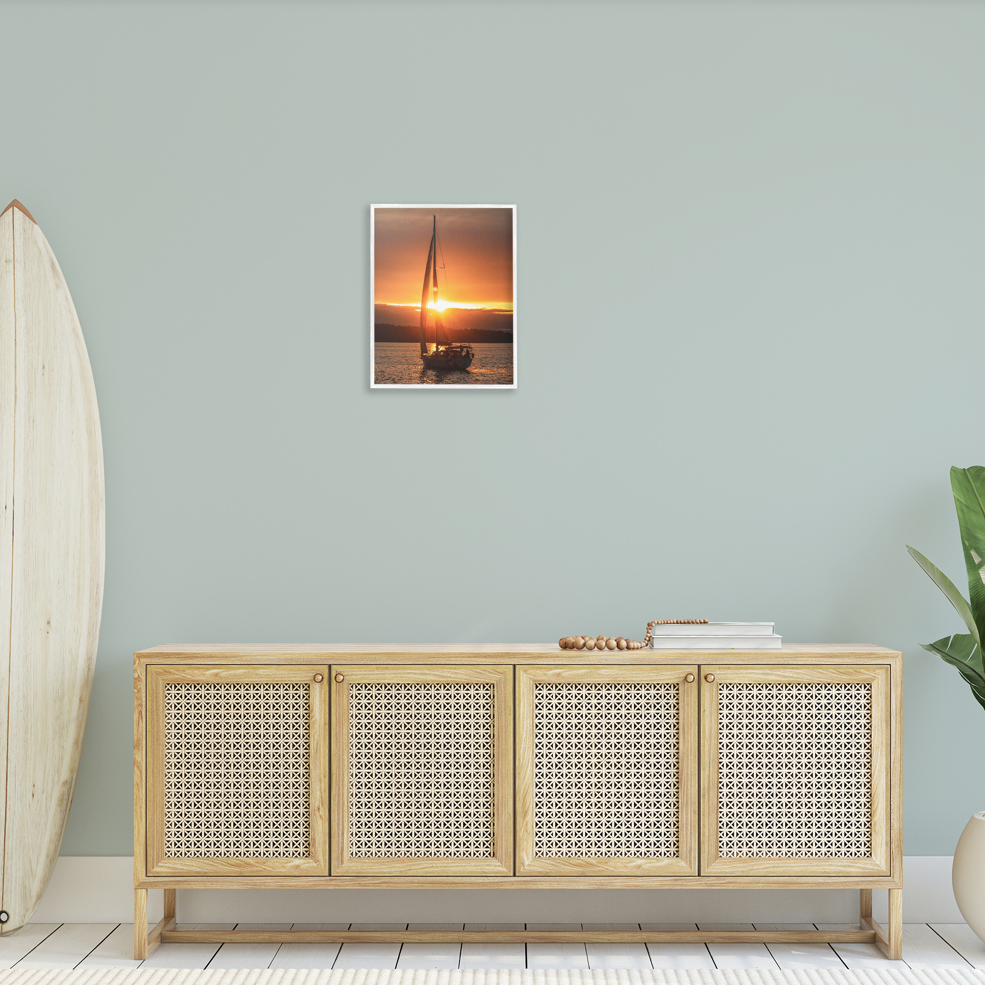 Stupell Industries Sailboat at Sunset Transportation Photography White Framed Art Print Wall Art, 16 x 20