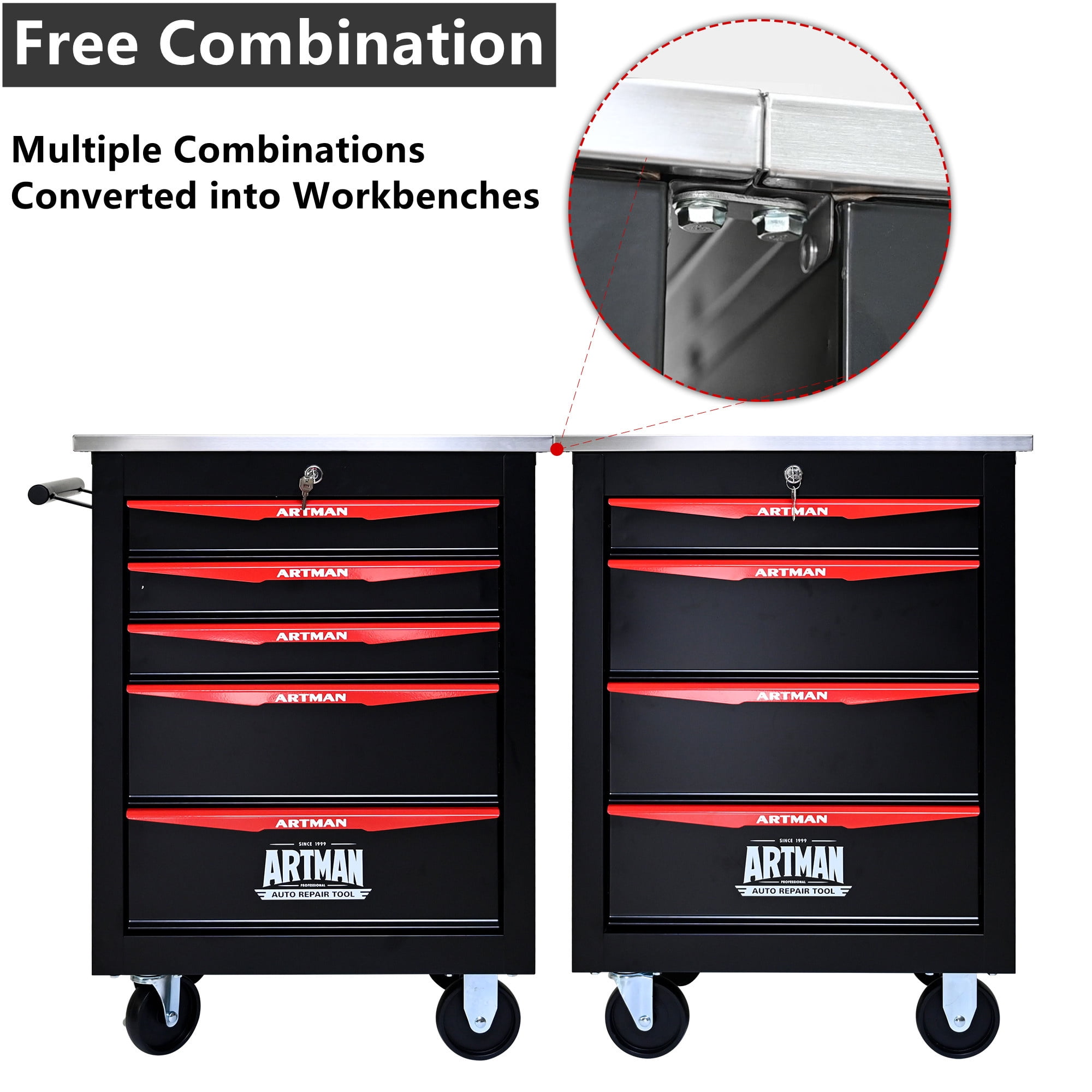 Aukfa Tool Box 5-Drawer Rolling Tool Chest Combination Workbench for Workshop Garage, Black