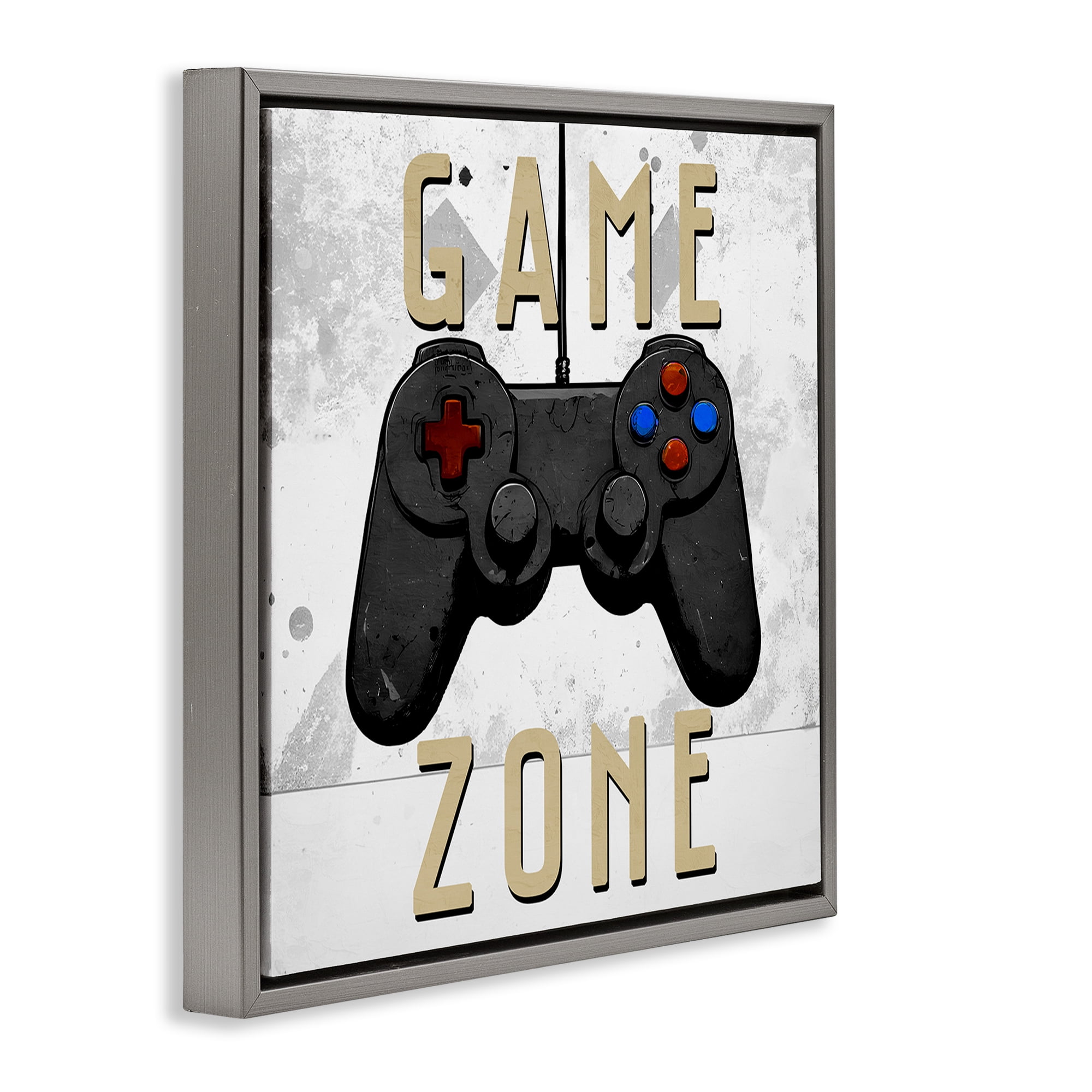 Stupell Industries Game Zone Control Gray Framed Floater Canvas Wall Art, design by Kim Allen