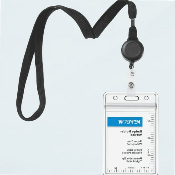 Cruise Lanyard with ID Holder Sets (Black,2 Pack)- Flat ID Lanyard with Retractable Badge Reel & Heavy Duty Clear Vertical ID Card Name Badge Holder