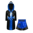 thumbnail image 2 of Raenseen Boys Boxing Outfits Metallic Satin Robe with Shorts Boxer Party Black&Blue 10, 2 of 6