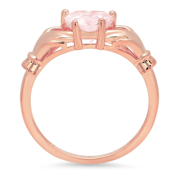 1.06 ct Heart Cut Simulated Pink Diamond Claddagh Engagement Ring for Women in 18K Rose Gold