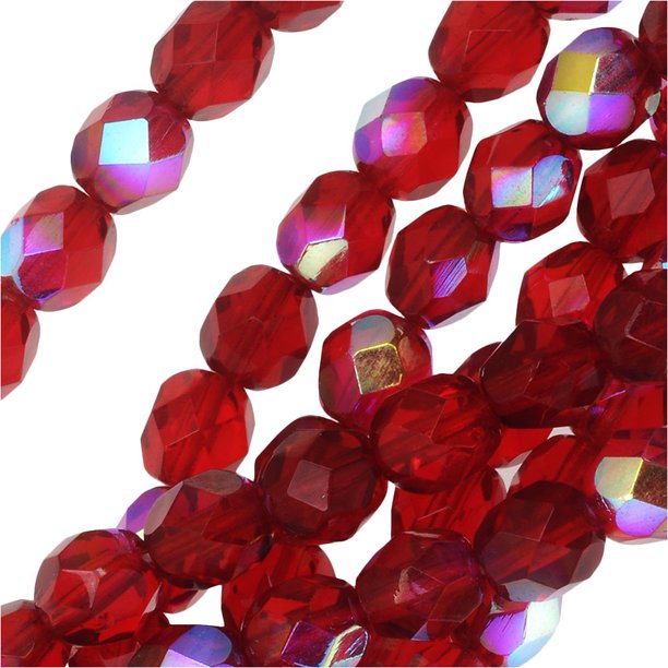 Czech Fire Polished Glass Beads 6mm Round Ruby Red AB (25) Walmart