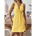 thumbnail image 6 of Light Yellow V-Neck Twist Front Sleeveless Mini Dress With Ruched Detail, 6 of 6