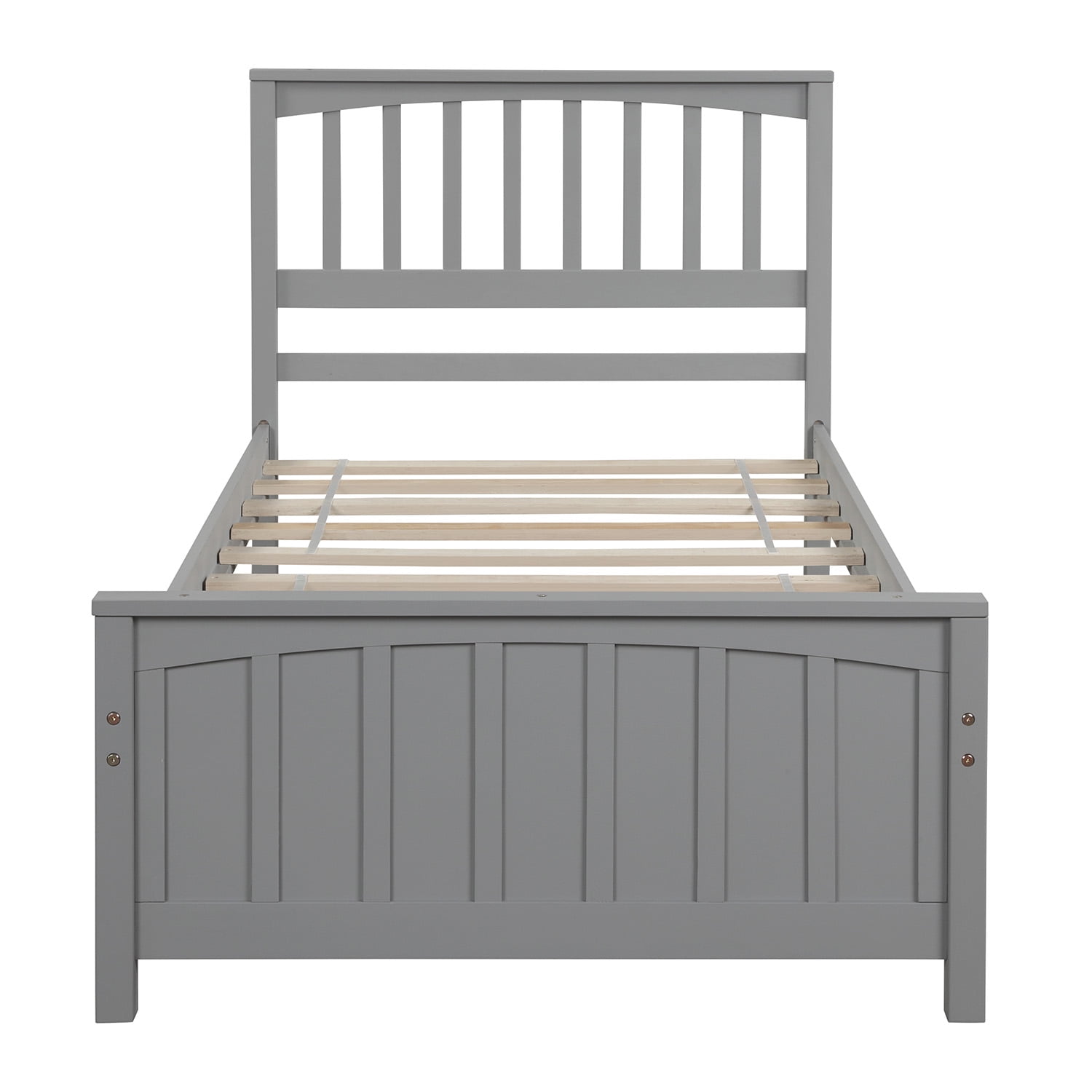Gewnee Twin Platform Bed,Solid Wood Platform Bed Frame with Headboard&Footboard,Gray