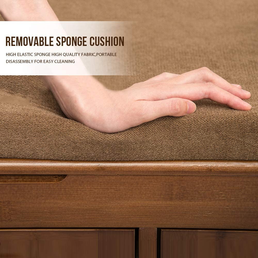 PULUOMIS Shoe Storage Bench & Bamboo Shoe Bench & Shoe Rack Cabinet Storage Benches, Entryway Storage Organizer for Style & Comfort, Detachable Cushion with Hidden Storage Compartment