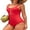 Red, variant on Sociala High Cut One Piece Monikini Swimsuit for Womens Ribbed Bath Suit Button Down Swimwear