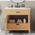 thumbnail image 5 of 36" Rattan Bathroom Vanity with Ceramic Sink, Soft Close Doors and Drawers, Freestanding Cabinet with Solid Wood Legs, Large Space Storage, Natural Finish, 5 of 8