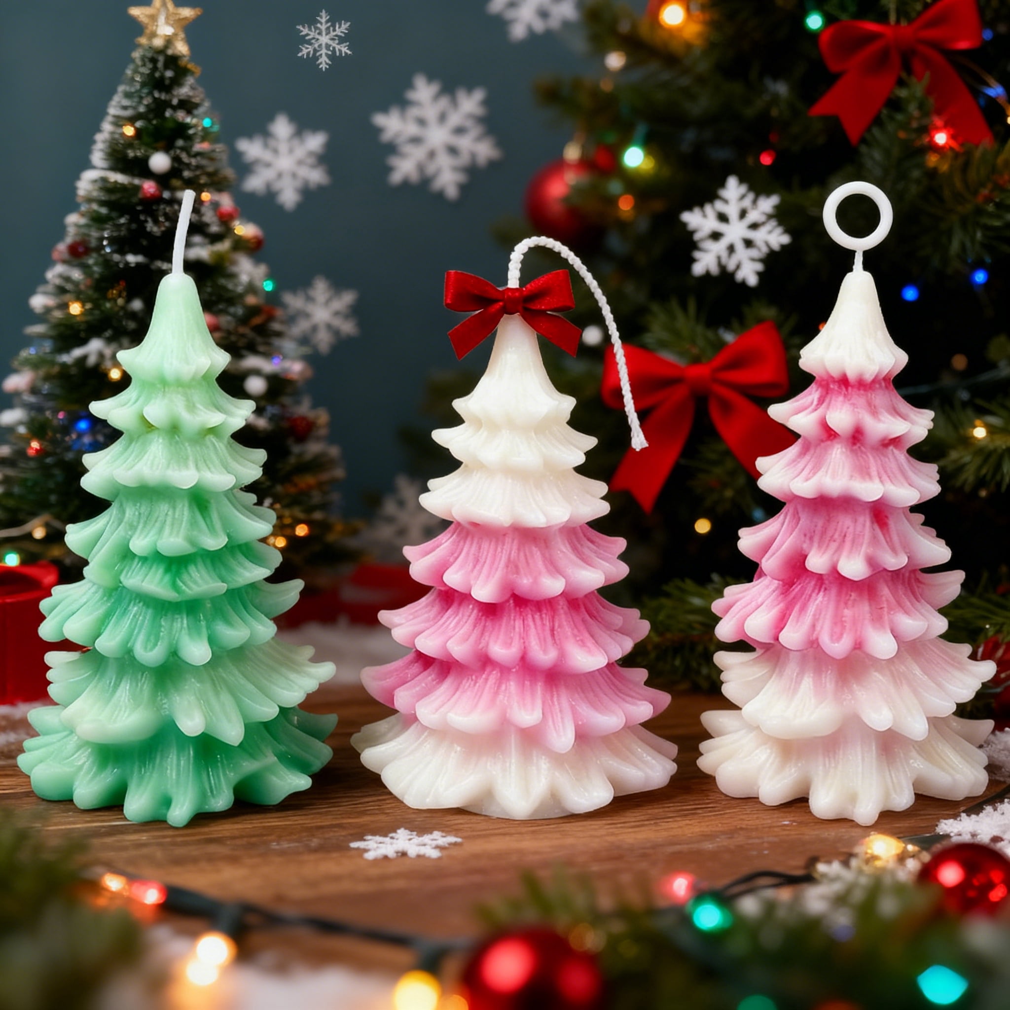 JDH silicone 3D Christmas Tree Candles Resin Molds for Candle Making, Xmas Pine Tree Silicone Soap Molds DIY Cake Decorating Candle Making Supplies