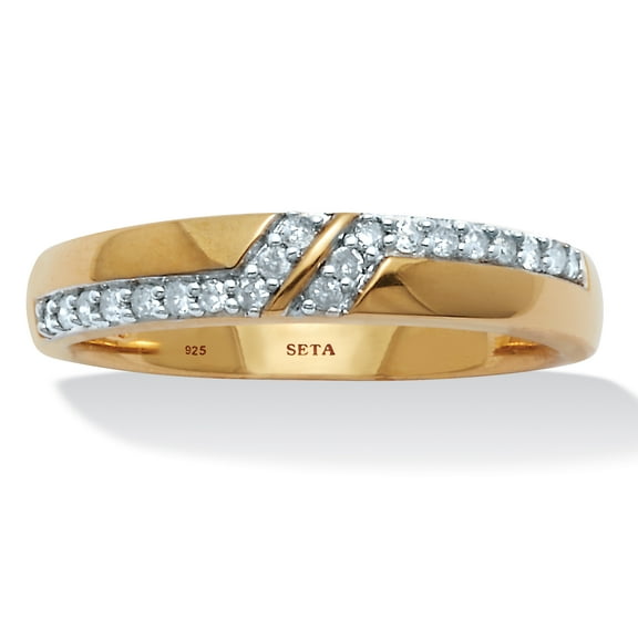 Men's .20 TCW Diamond 18K Gold-Plated Sterling Silver Diagonal Wedding Band Ring