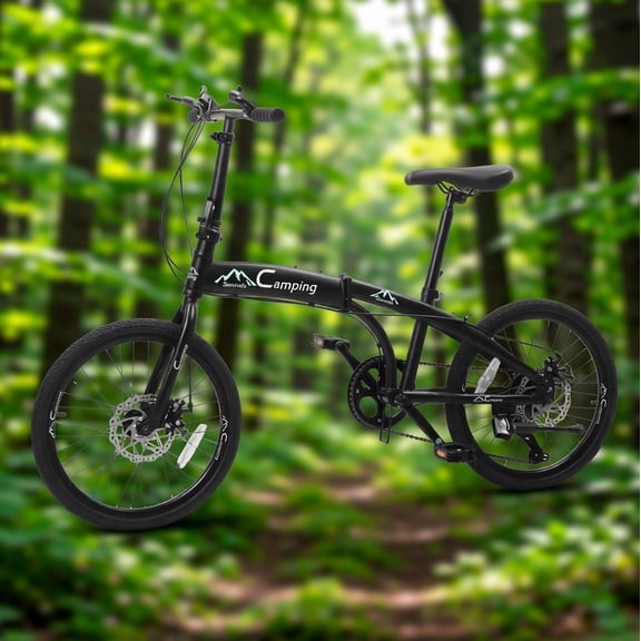 20in Foldable Commuter Bicycle Black, CamPingSurvivals High Carbon Steel Frame, 150kg Capacity, Shimano 7-Speed, Mechanical Disc Brakes, Portable Folding Bike for Eco-Friendly Travel