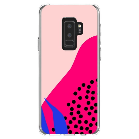 DistinctInk Clear Shockproof Hybrid Case for Samsung Galaxy S9  PLUS (6.2" Screen) - TPU Bumper, Acrylic Back, Tempered Glass Screen Protector - Summer Vibes Bold Flower Pink Blue Yellow