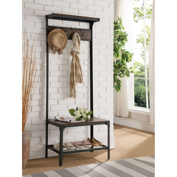 Room Designs Storage Hall Tree Black; Walnut Contemporary Rectangle