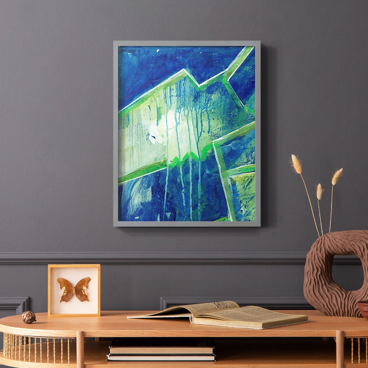 Geometric in Cool V Framed Print in Gray Solid Wood Framed Print No Nail Hanging