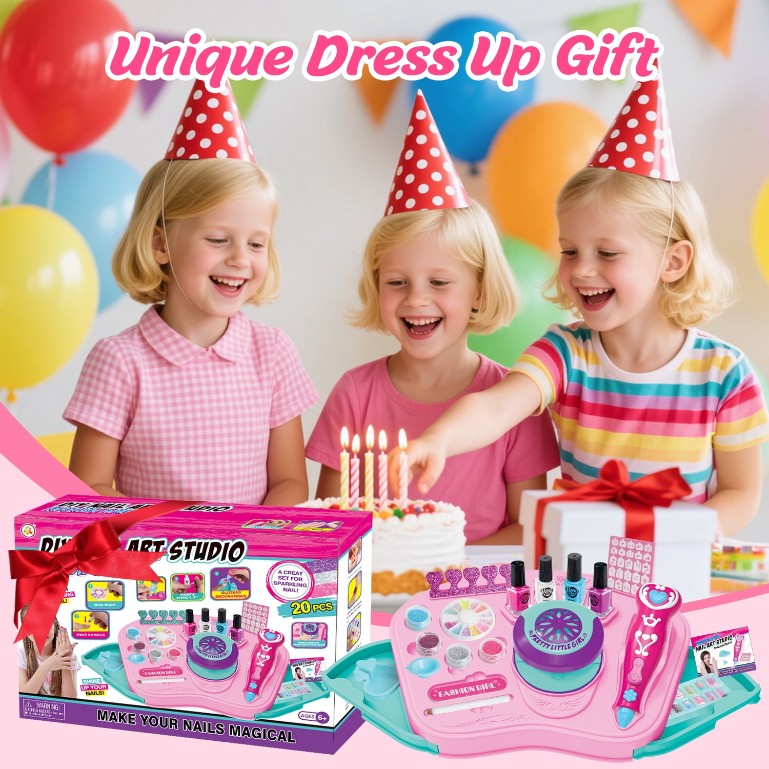 UUSUOO Kids Nail Polish Set for Girls,30Pcs Nail Art Kit with Storage Desk,Nail Dryer,Glitter Pen,Non Toxic Nail Polish,Nail Kit for Girls Ages 7-12,Christmas Birthday Gift for Girls 6-12
