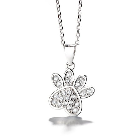 Sterling Silver Genuine Crystal Dog Paw Pendant Necklace