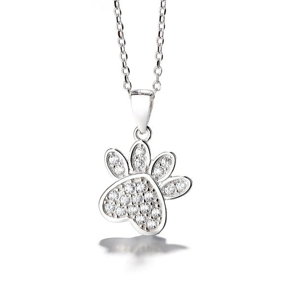 Sterling Silver Genuine Crystal Dog Paw Pendant Necklace
