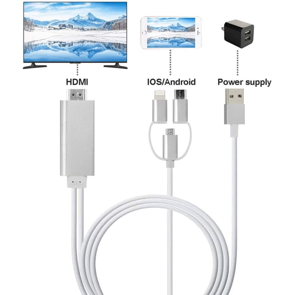 3 in 1 HDMI Cable Adapter, 1080P USB/Type-C to HDMI Adapter Mirror Mobile Phone Screen to TV/Projector/Monitor Compatible with S8/9 Note 8/9 and More Android Devices (Silver)