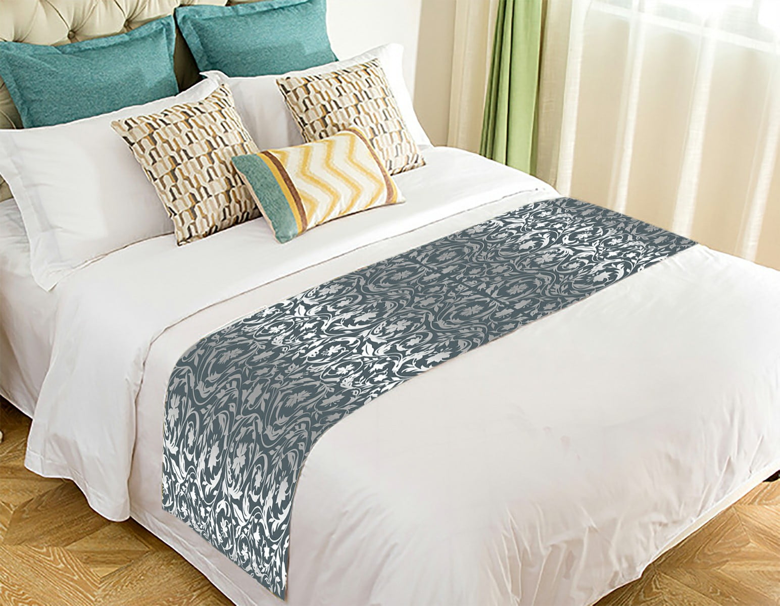 ECZJNT Floral wildflowers Gray with silver Bed Runner Bed Scarf Bed Decor 20x95 inch