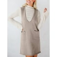 thumbnail image 2 of Women'S V Neck Sleeveless Knitted Solid Short Sweater Dress with Pockets Flower Gray S, 2 of 8