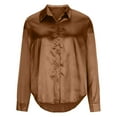 thumbnail image 5 of Christmas Women Satin Silk Blouse Dressy Button Down Fall Long Sleeve Plain Lapel Neck Shirt Casual Loose Tunic Cardigan Tops, 5 of 9