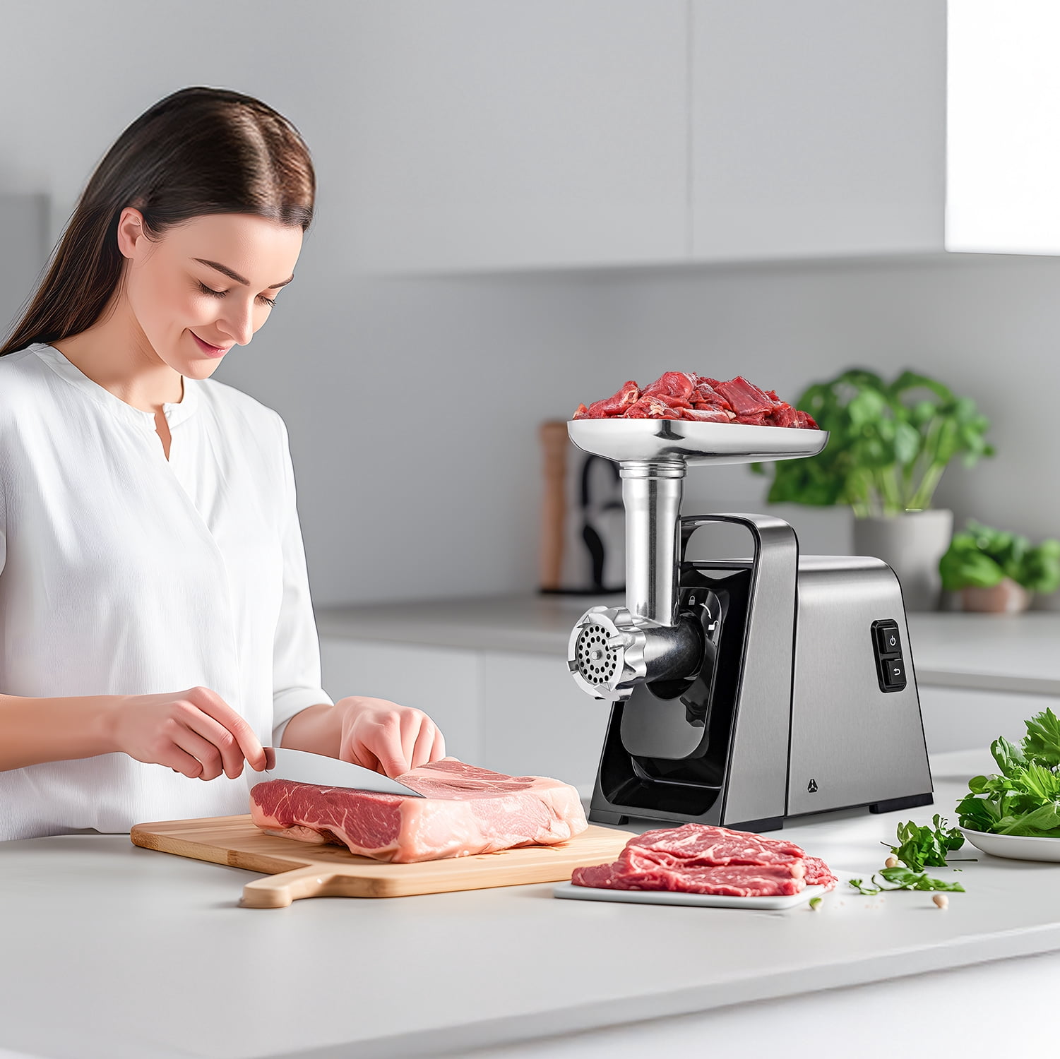 Sunmaki Electric Meat Mincer Machine with 2 Stainless Steel Blades & 4 Grinding Plates