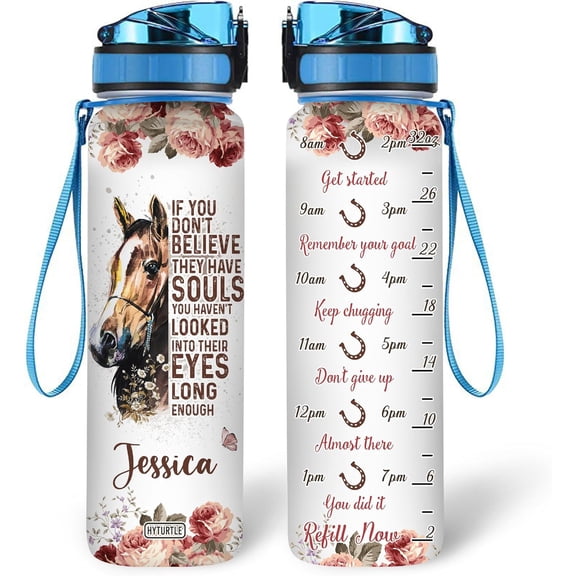 Personalized If You Don't Believe 32Oz Liter Motivational Water Bottle, Customized Name With Time Marker, Gifts For Women, Gifts For Horse Lovers On Birthday, Mother's Day