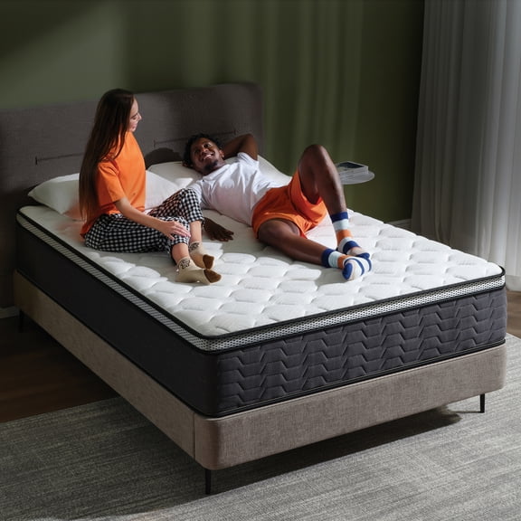 12 inch Full size Mattress , Z-hom Hybrid mattress, Spring Gel Memory Foam Mattress in a Box ,full size, Medium Firm Coil Innerspring for Adjustable Bed Frame, White Grey