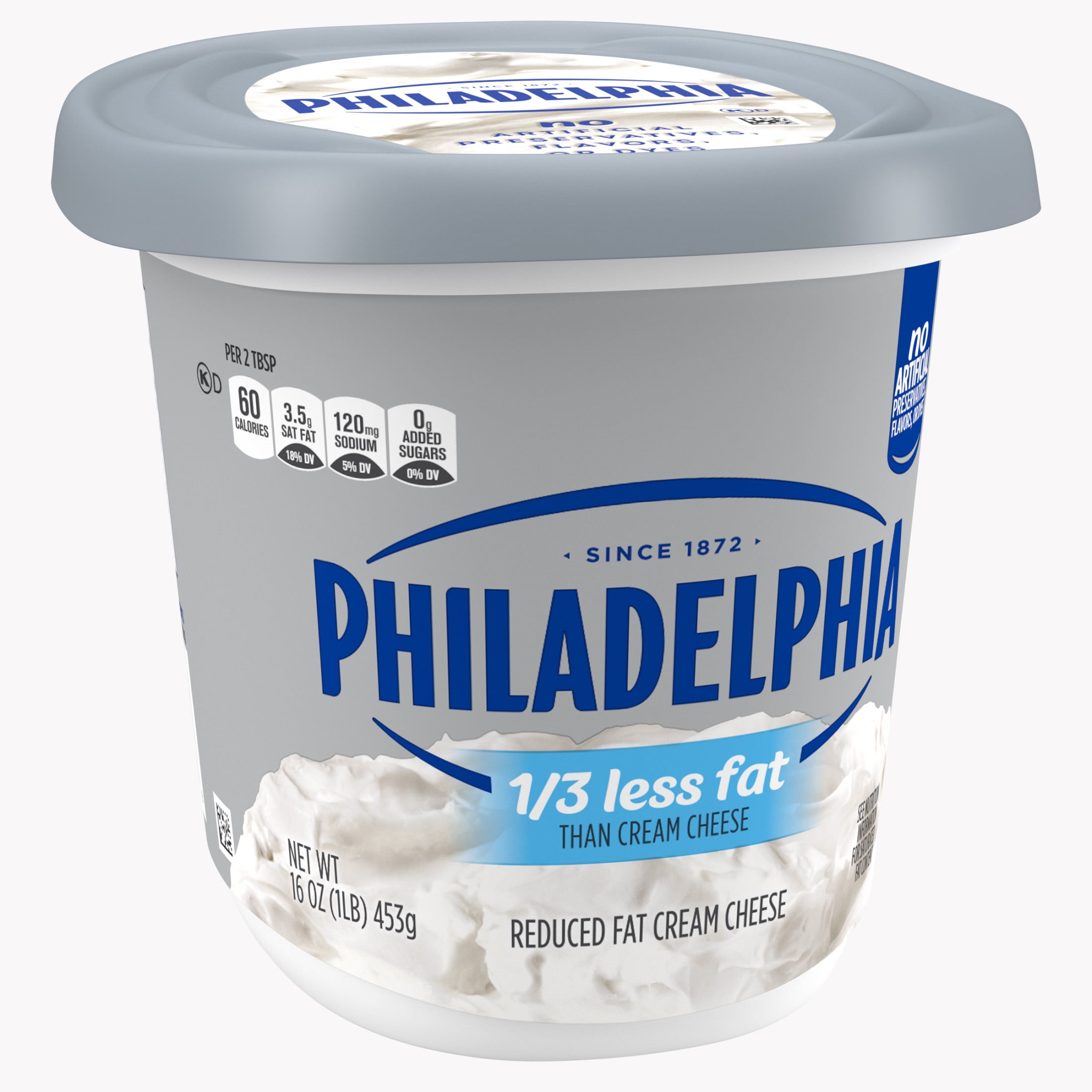 Philadelphia Reduced Fat Cream Cheese, 1 Tub, for Smooth, Spreadable Mornings, Original, No Artificial Preservatives, Flavors or Dyes, 16 oz