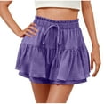 thumbnail image 2 of Crunowin Womens Double Layer Ruffle Hem Shorts, Summer Solid Color Ruffle Tiered Skorts Mini Skirt Shorts Purple L, 2 of 8