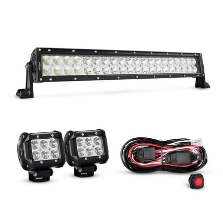 Nilight 22 Inch 120W Spot Flood Combo Led Light Bar 2PCS 4 Inch 18W Spot LED Driving Lights, Off Road Wiring Harness, 2 years Warranty