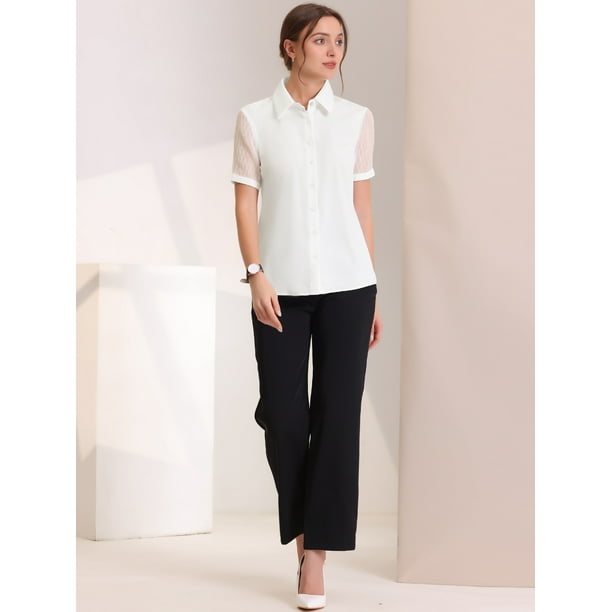 Camisa con botones para mujer, blusa de trabajo transparente de