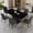 71 Inch Black Table+6 Black, variant on JUFU 71" Black Faux Marble Dining Table Set for 6, Modern Dining Room Table with PU Leather Chairs and Golden Legs, Elegant Dining Set for Kitchen & Living Room
