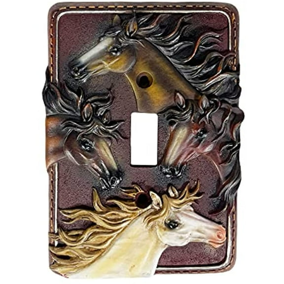 Urbalabs Western Cowboy Four Horses Rustic Horse Decorative Light Switch Outlet Wall Plate Covers Rustic Light Switch Covers Single Double 2 Gang Switch Plates (Single Switch)